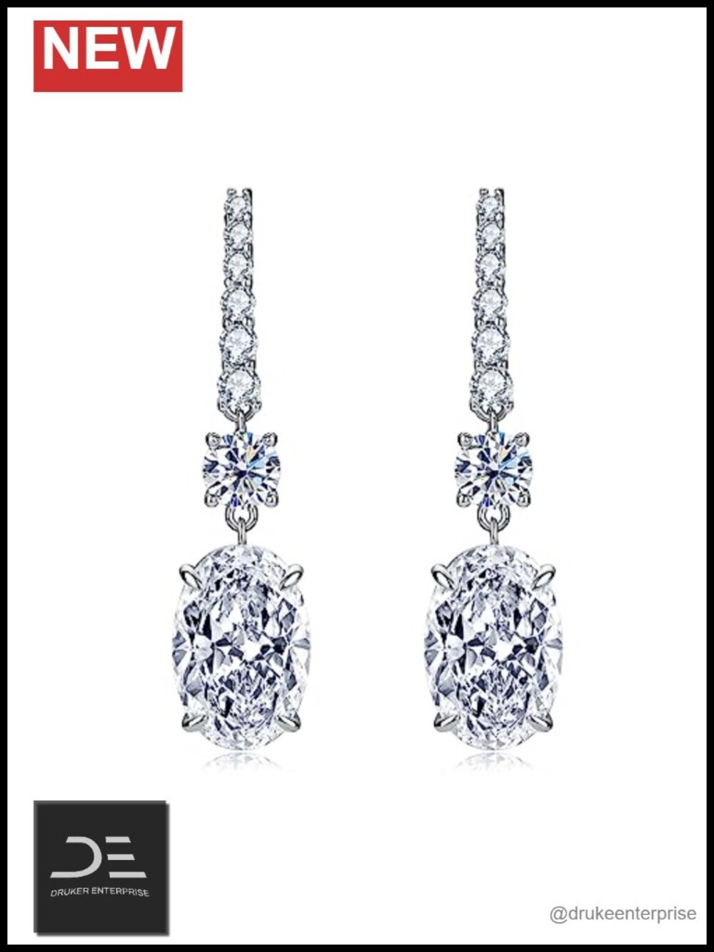 925 Sterling Silver Lab Diamond Drop Dangle Earrings Women Oval Simulated 6ct